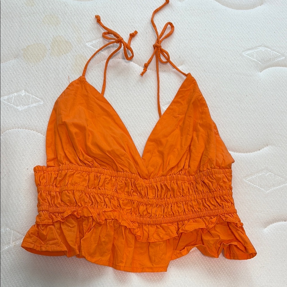 Bright Orange Ruched Camisole Top